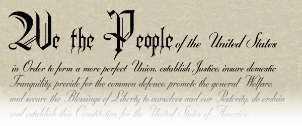 Faded image of the first few introductory lines of the Constitution.