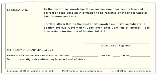 Texas Ethic Commission registration form.