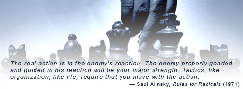 Image with quote: The real action is in the enemy's reaction.  The enemy properly goaded and guided in his reaction will be your major strength.  Tactics, like organization, like life, require that you move with the action.