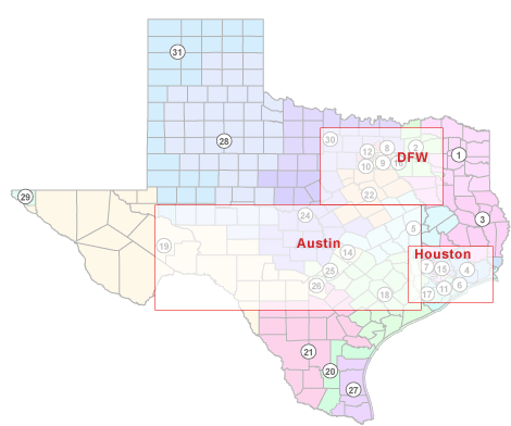 Texas Senate district map.
