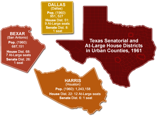 Texas Senatorial and At-Large House Districts in Urban Counties, 1961.