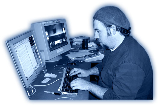 a blogger at his computer